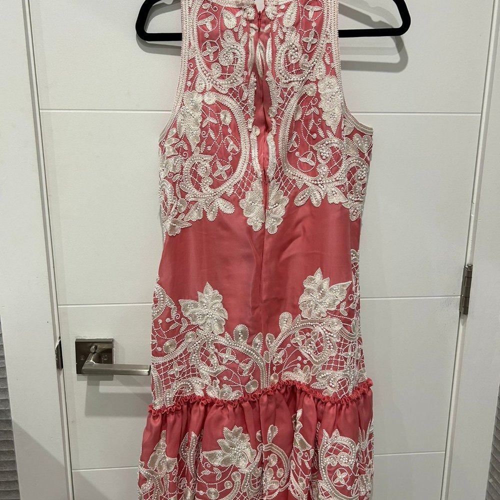 Naeem Khan Pink Dress with White Embroidery - Size 12 (Gently Used) - Picture 6 of 7